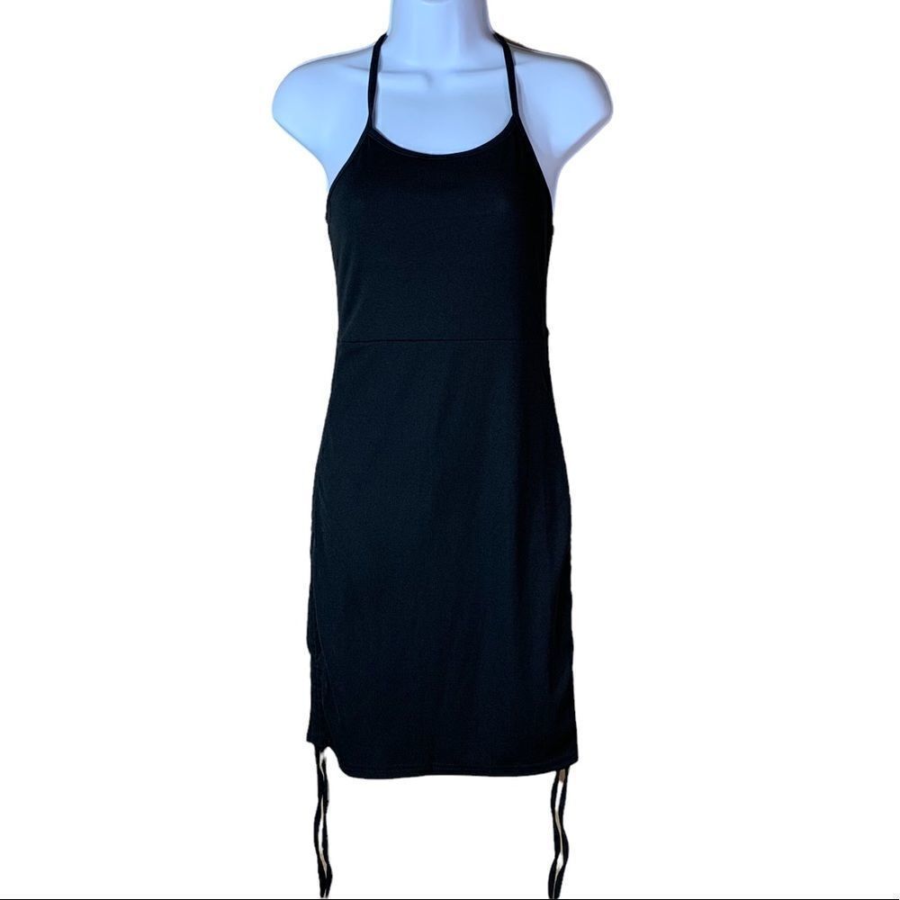 Romwe black ruched spaghetti strap dress
